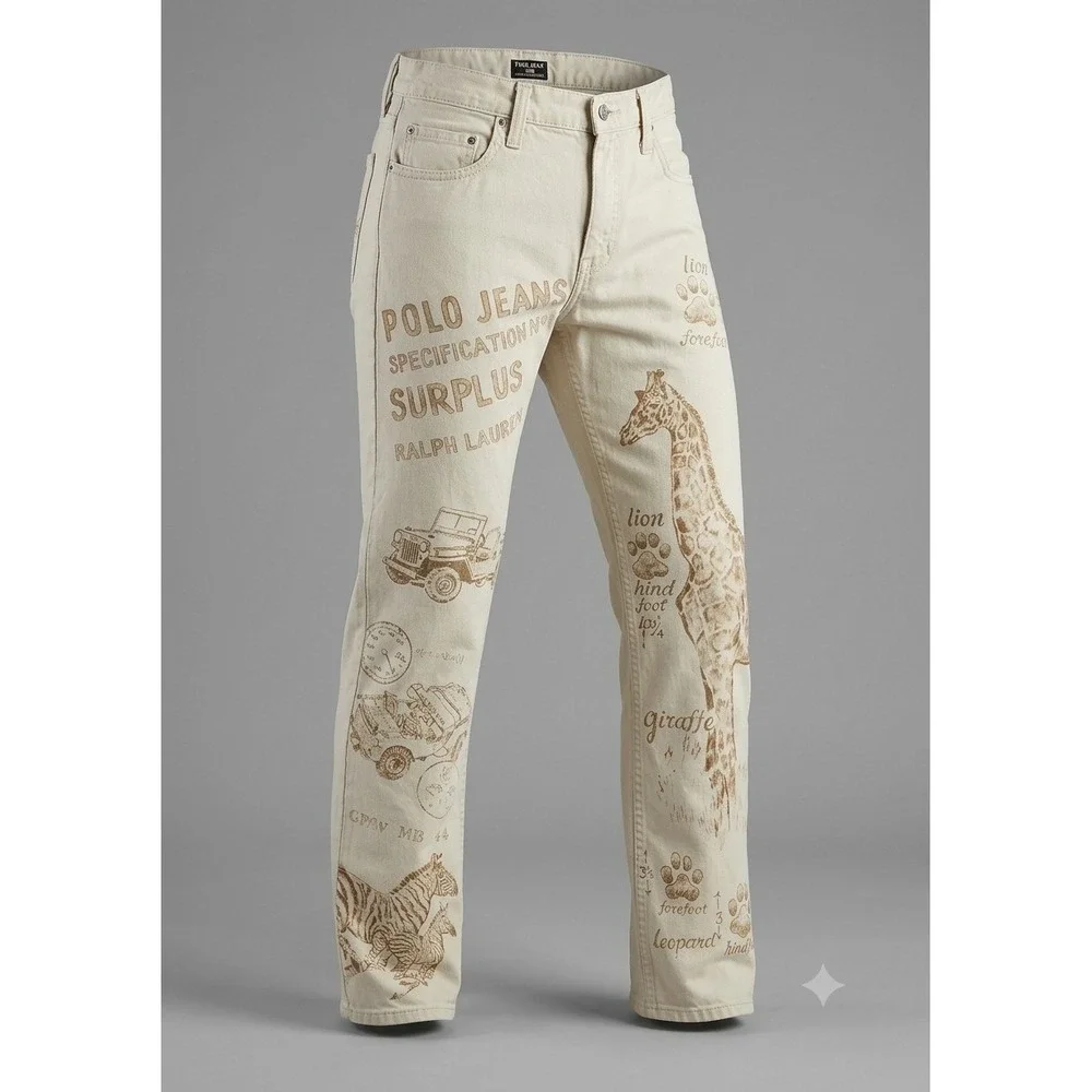 Polo Jeans Co Ralph Lauren 4434WAI2784 Vintage Women's Safari Print Jeans. Sz 8 - Picture 1 of 10